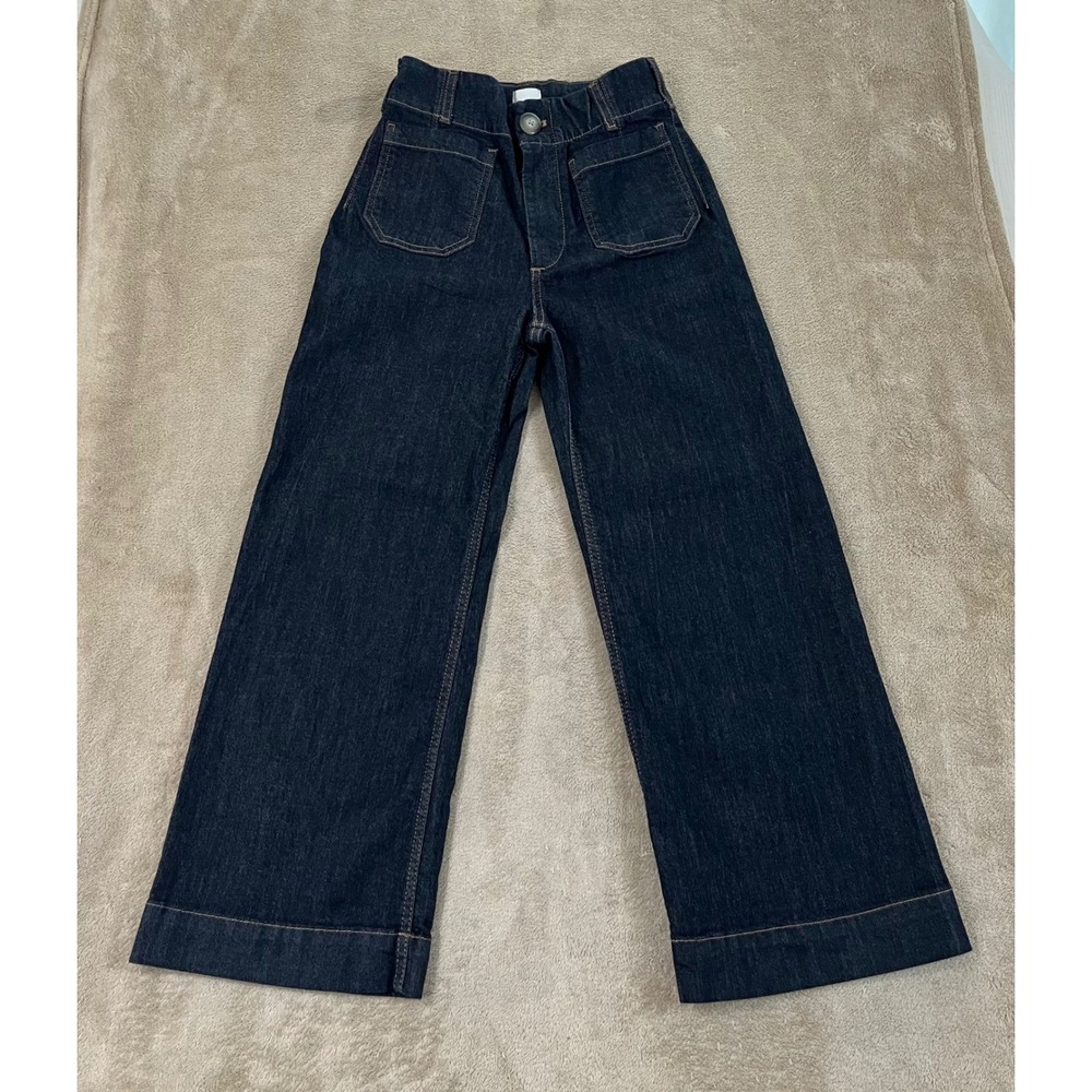 Maeve The Colette Wide Leg Jeans Womens 25(24) Dark Blue Front Patch Pockets EUC